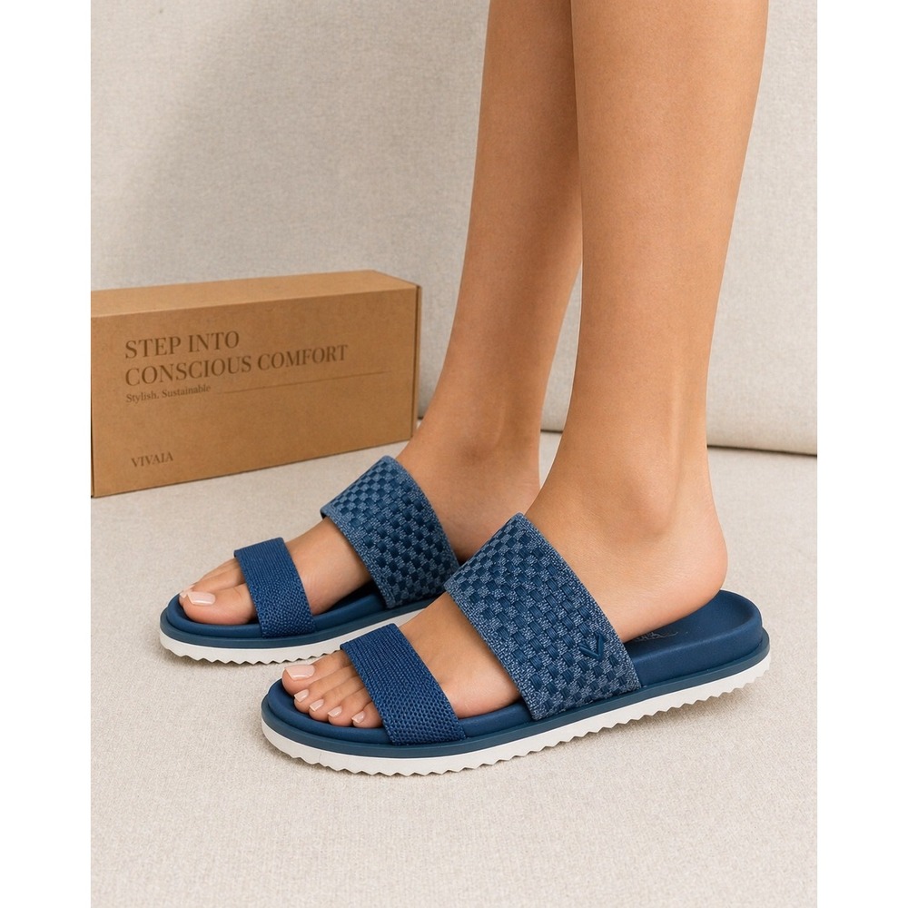 VIVAIA Naina‎ Double Strap Slide Sandals Denim Woven | EU 39 / US 8